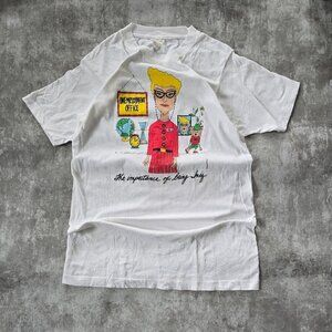 vintage 80's | graphic print white single stitch retro t-shirt | WMS M